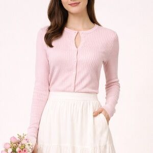 Brooks Brothers Pink Ribbed Cardigan Fairycore Spring Easter Pastel Girly Large